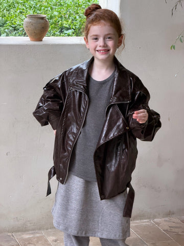 Kids' Junior Big Collar Lapel Faux Leather Rider's Jacket [mh0014013]