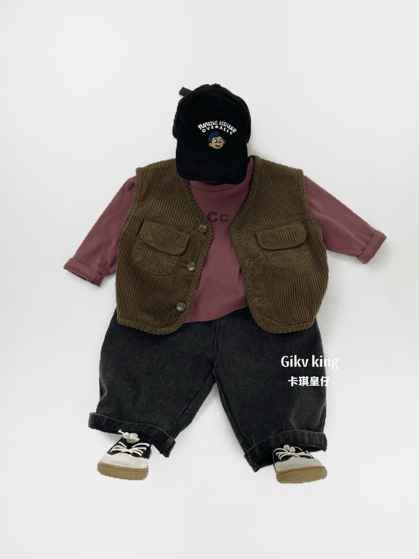 Retro Corduroy Layered Sleeveless Vest コーデュロイ ベスト【mh0012573】