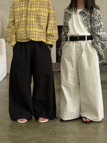 Solid Color Wide Leg Cotton Pants 無地 ワイド コットン パンツ【mh0012516】