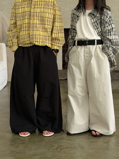 Pantalones Anchos de Algodón Liso【mh0012516】