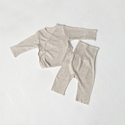 ベビー用カシュクール長袖トップスとパンツ セット（グレー系）