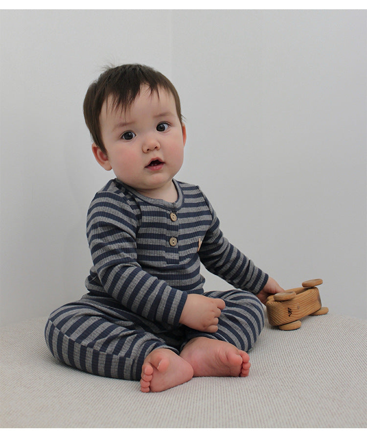 -ボーダー長袖ジャンプスーツロンパース【mh0010731】 - mamahalo shop - 長袖ロンパース -  べビー服 - 子供服 - 男の子 - 女の子