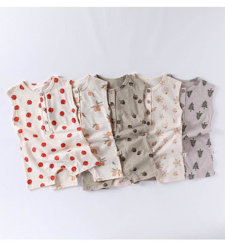 Sleeveless Nature Print Cotton Romper フルーツ ノースリーブロンパース【mh0013601】