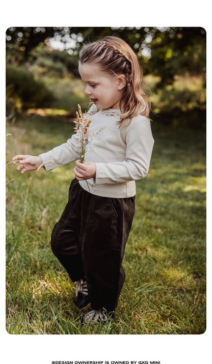 -長袖Tシャツ フリル襟 丸首 無地 カットソー ブラウス風【mh0011311】 - mamahalo shop - 長袖Tシャツ -  べビー服 - 子供服 - 男の子 - 女の子