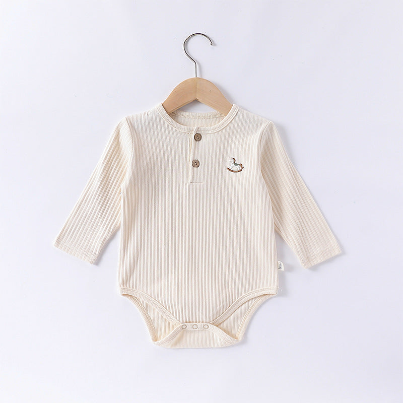 -木馬ワンポイント刺繍リブ長袖ボディスーツ【mh0010742】 - mamahalo shop - 長袖ロンパース -  べビー服 - 子供服 - 男の子 - 女の子