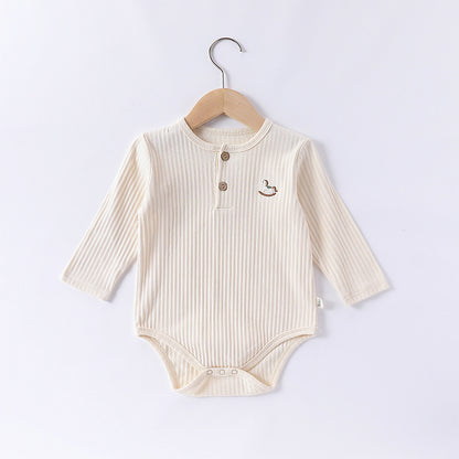 -木馬ワンポイント刺繍リブ長袖ボディスーツ【mh0010742】 - mamahalo shop - 長袖ロンパース -  べビー服 - 子供服 - 男の子 - 女の子
