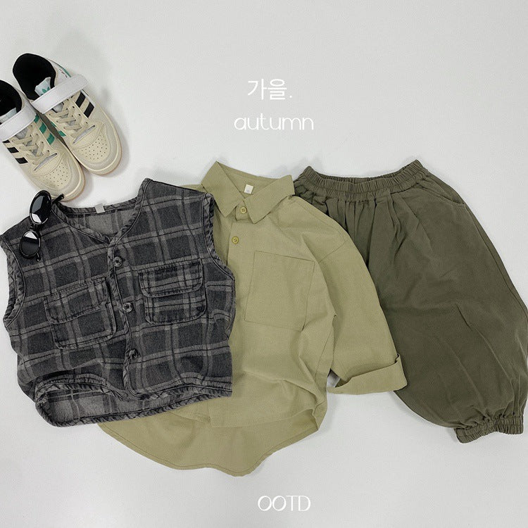 Camisa de manga larga holgada con bolsillos para niños【mh0013927】