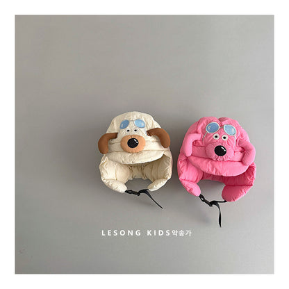 キッズ帽子 犬 ドッグ アップリケ 耳当て付き フライトキャップ【mh0011832】