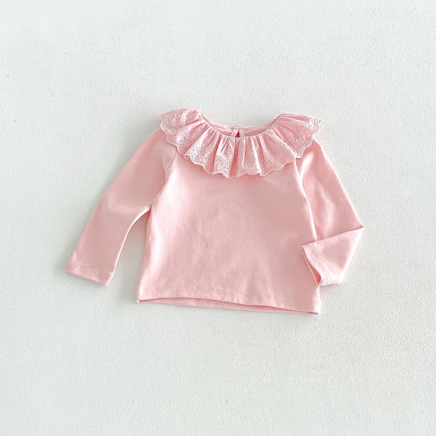 Camiseta de manga larga con cuello y dobladillo de volantes para niñas y pantalón acampanado【mh0014029】