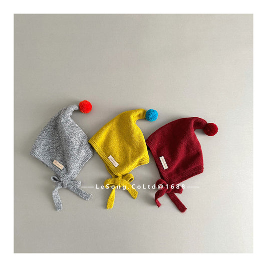 ベビー帽子 ぽんぽん付き 小人キャップ ピクシーハット【mh0011812】