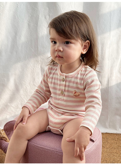 -ボーダー長袖ロンパース/ロングパンツ【mh0010730】 - mamahalo shop - ロンパースセットアップ -  べビー服 - 子供服 - 男の子 - 女の子