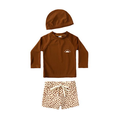 -キッズ水着 ボーイズ 半袖長袖 セパレートラッシュガード  スイムウェア スイミングウェア 帽子セット【mh0004294】 - mamahalo shop - ベビー用水着 -  べビー服 - 子供服 - 男の子 - 女の子