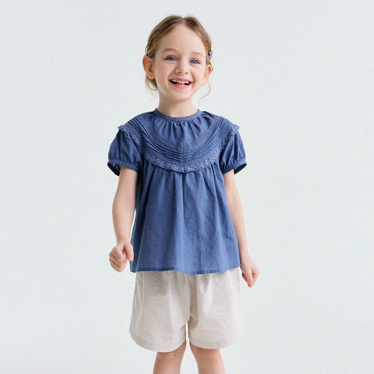 French Lace Puff Sleeve Cotton Shirt レース 半袖ブラウス【mh0013200】