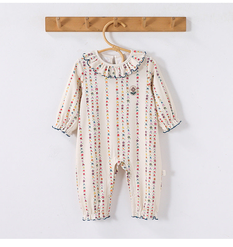 Bebé: pelele de manga larga con cuello de volantes y estampado de florecitas【mh0013962】