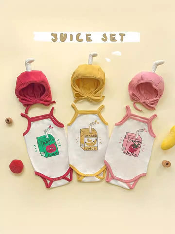 Fruit Juice Print Sleeveless Romper Hat Set フルーツ キャミソールロンパース 帽子 セット【mh0013374】 TOMMY'S GIFTS ノースリーブロンパース