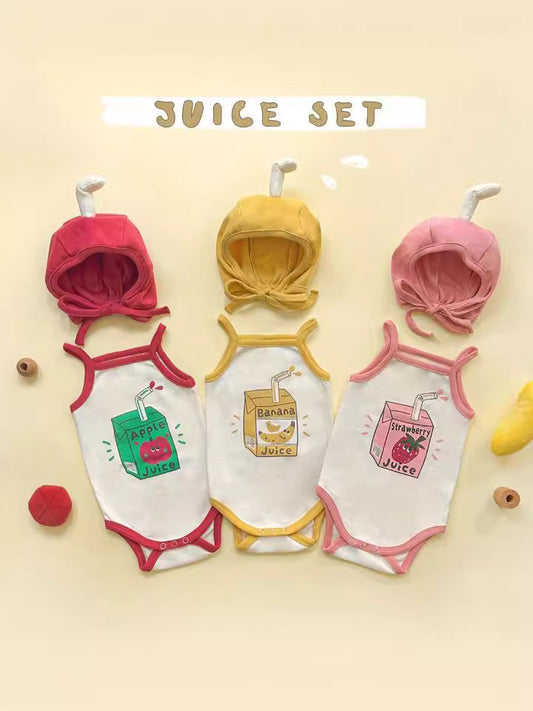 Fruit Juice Print Sleeveless Romper Hat Set フルーツ キャミソールロンパース 帽子 セット【mh0013374】