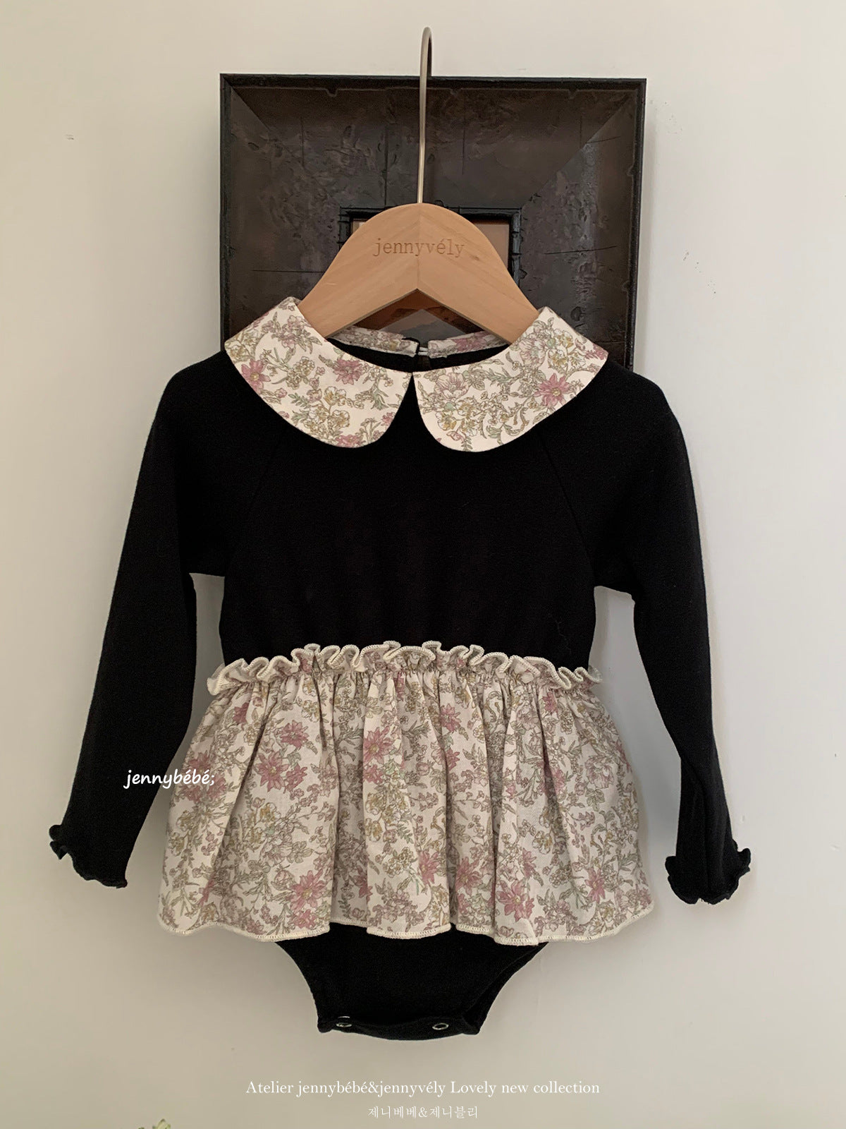 Floral Collar Long Sleeve Romper 花柄 襟付き コットン ロンパース【mh0012547】