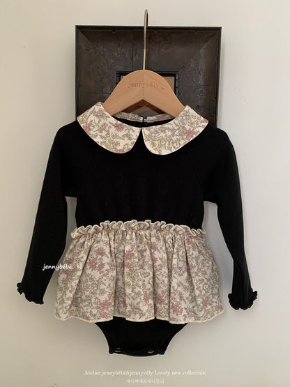 Floral Collar Long Sleeve Romper 花柄 襟付き コットン ロンパース【mh0012547】