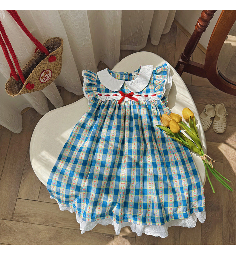 Jacquard Plaid Princess Dress チェック フリルスリーブワンピース【mh0013660】