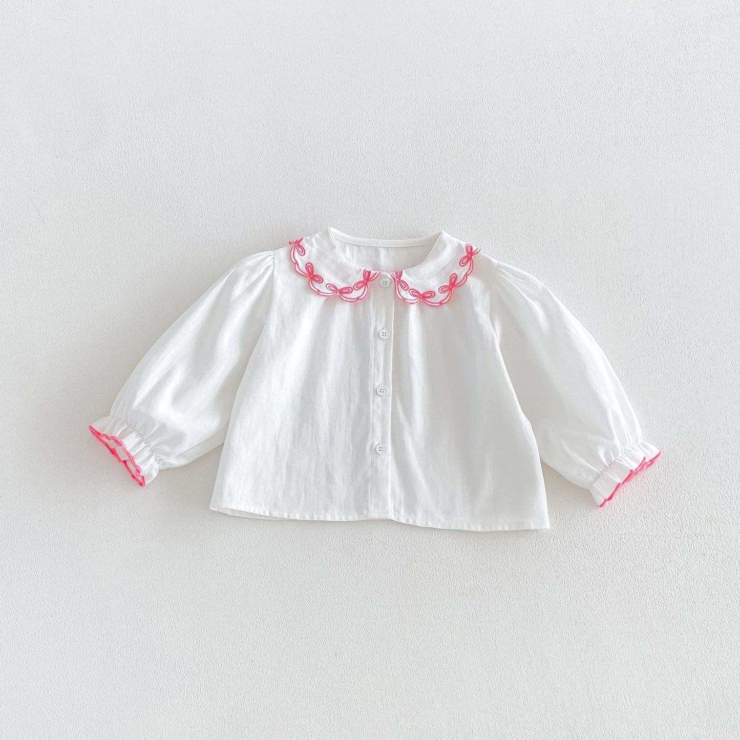 Blusa de manga larga para niños con cuello con volantes y ribetes 【mh0014047】