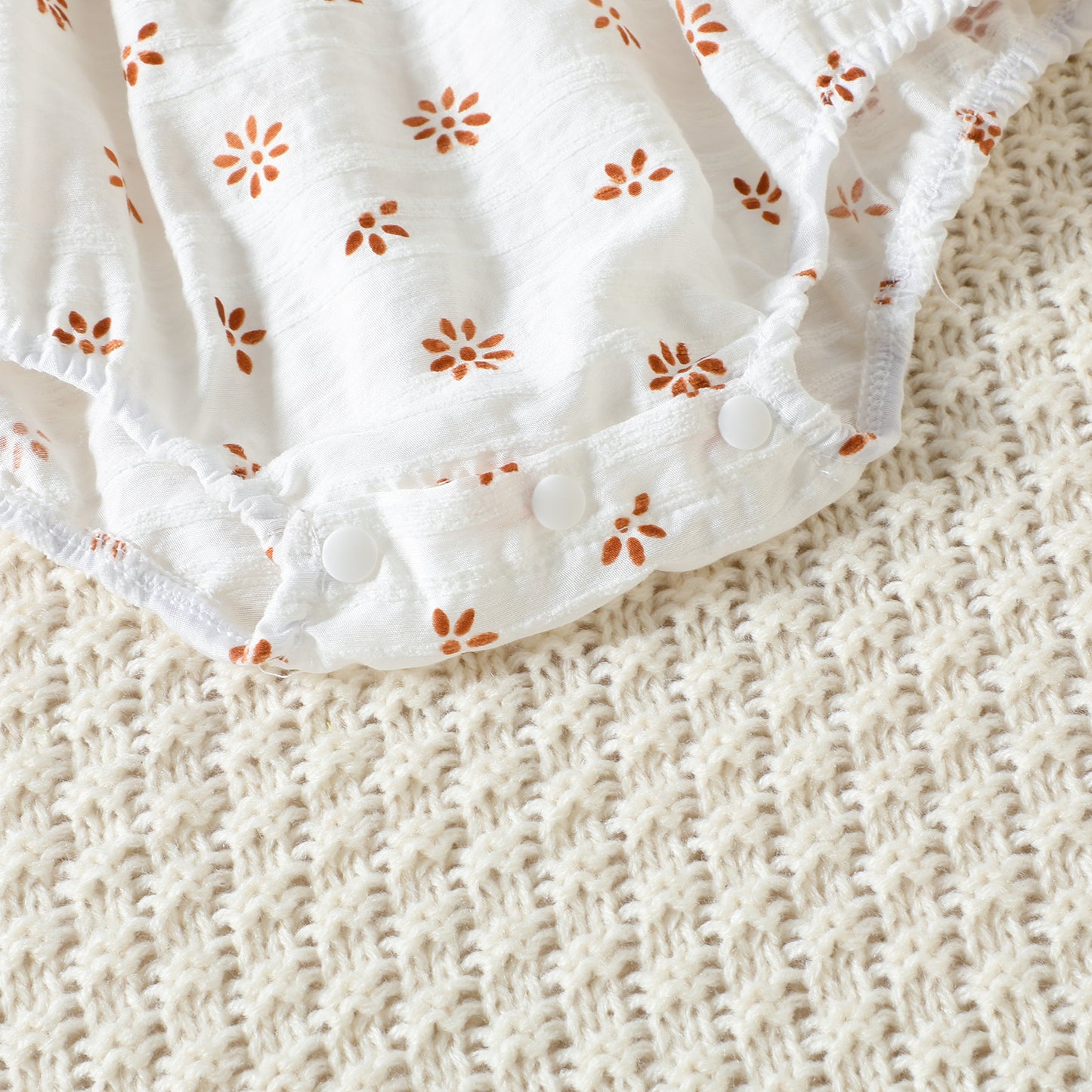Baby Floral Shirring Puff Sleeve Short-Sleeved Romper & Headband Set [mh0001974]