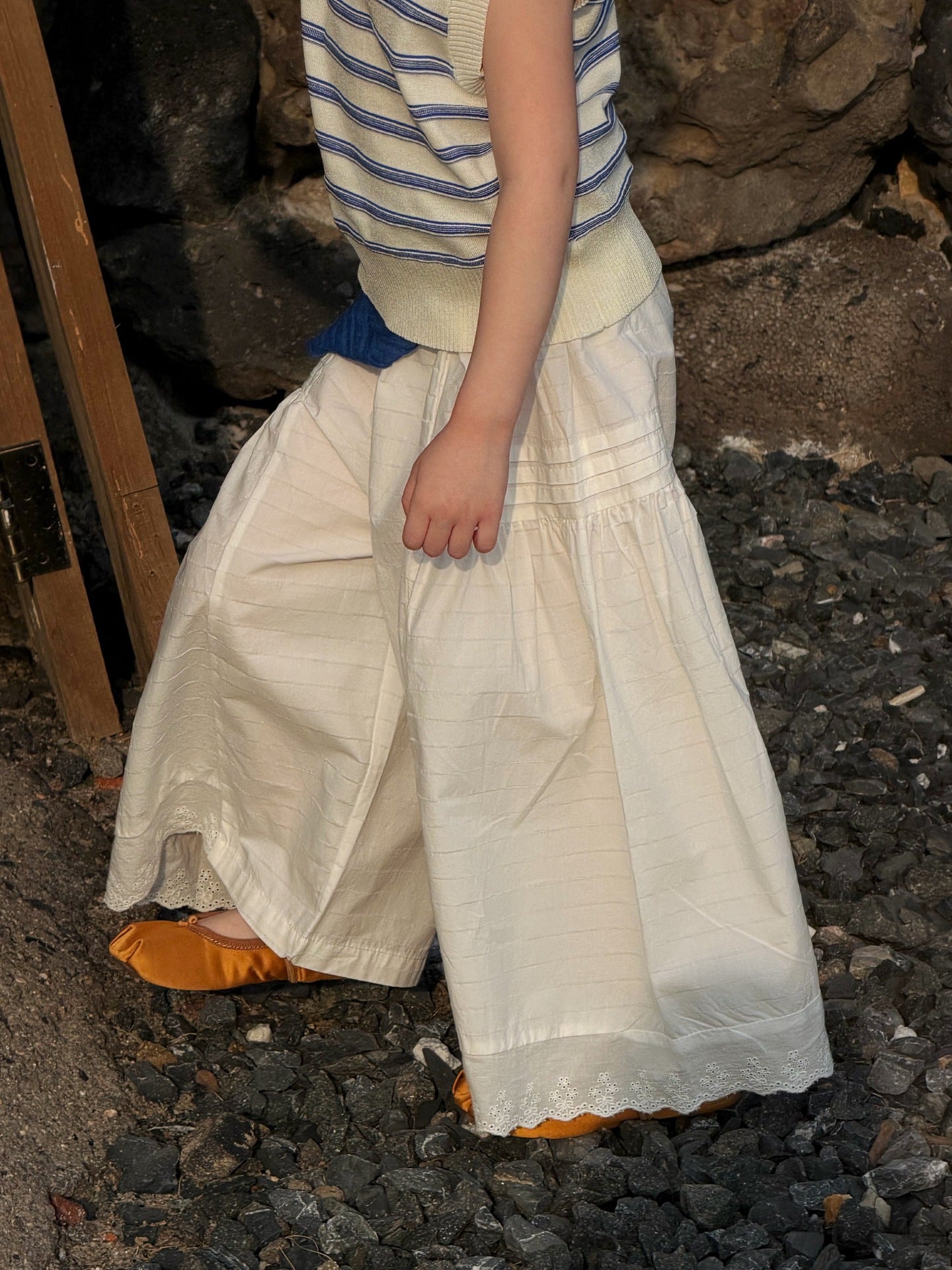 Lace Hem Cotton Wide Pants レース刺繍 ロングパンツ【mh0013399】
