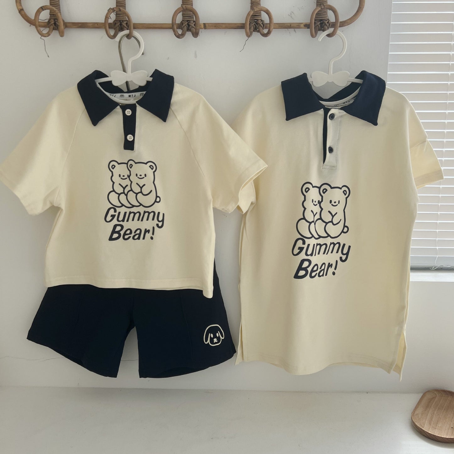 Polo de manga corta con estampado de osos para niños, pantalones cortos y vestido [mh0001950]