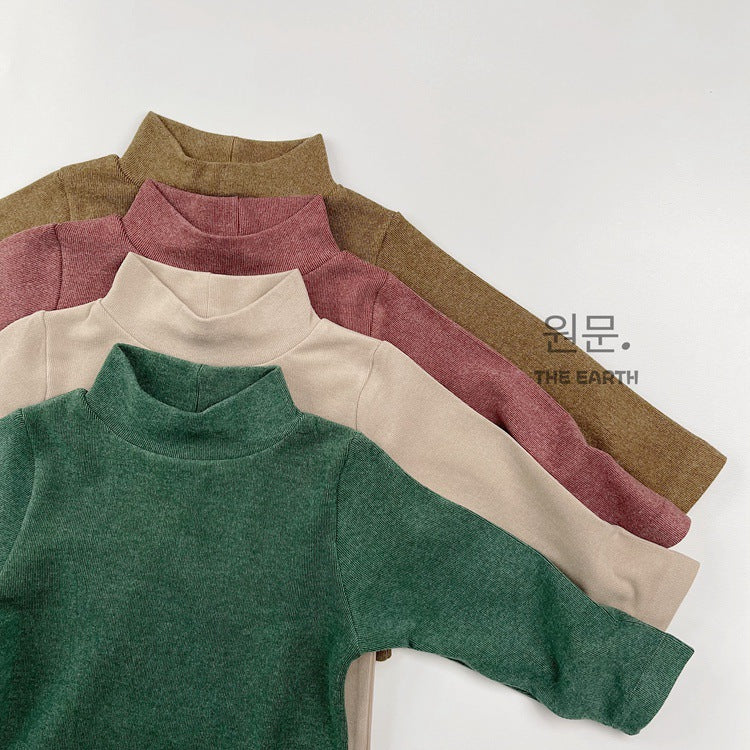 Camiseta de manga larga de cuello alto liso acanalado para niños 【mh0013937】