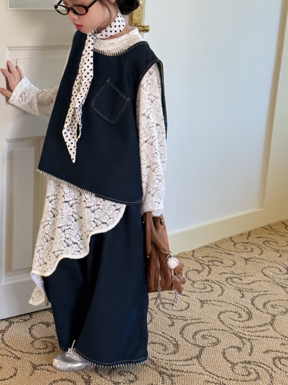 -デニムベスト+ワイドパンツセットアップ 2点セット/レースアシメ重ね着長袖ワンピース【mh0010969】 - mamahalo shop - ノースリーブセットアップ -  べビー服 - 子供服 - 男の子 - 女の子