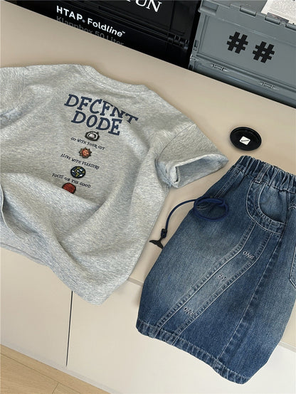 Embroidered Denim Shorts 英字刺繍 デニムハーフパンツ【mh0012958】