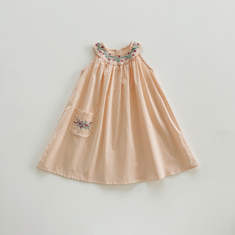 Camellia Embroidery Tiered Strap Dress フラワー ノースリーブワンピース【mh0013658】