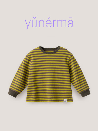 キッズ用ボーダー長袖Tシャツ（黄×黒）前面アップ
