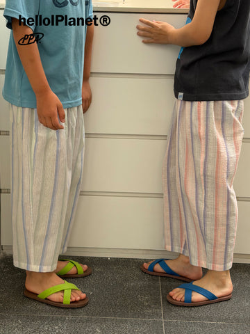 Geometric Striped Linen Casual Balloon Long Pants ストライプ ロングパンツ【mh0013622】