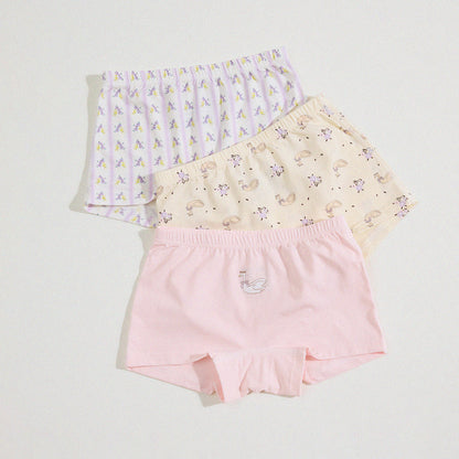 Girls' Cartoon Breathable Boxer Shorts ボタニカルプリント ボクサーパンツ【mh0013205】
