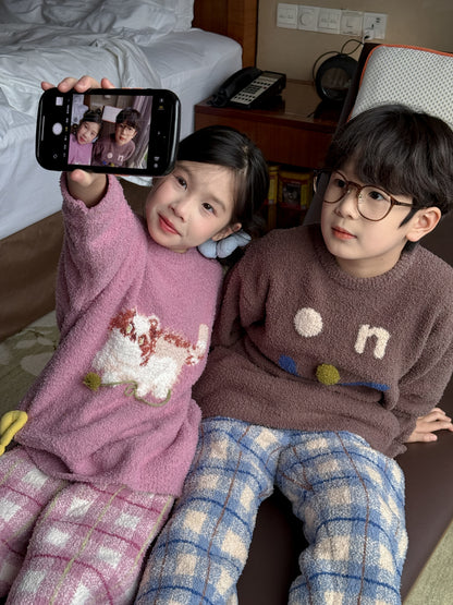 パジャマ キッズ モコモコ 裏起毛 厚手 セットアップ チェック柄 ルームウェア【mh0011660】