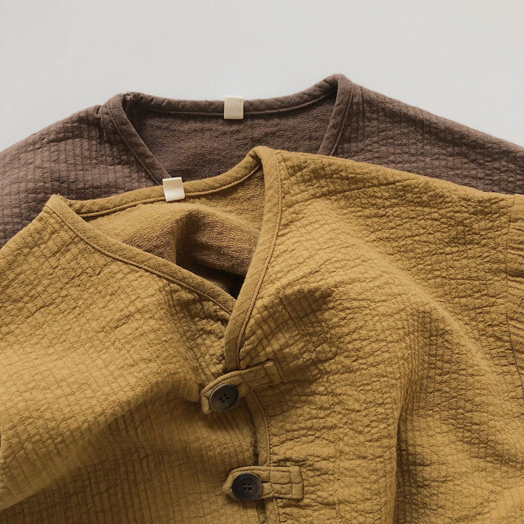 Kids' Front-Button Loose Collarless Long-Sleeve Jacket [mh0001883]
