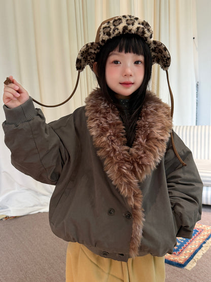 Mo Xiao Meng Children's Jacket 2026 Girls' Korean-Style Winter Fleece-Collar Padded Jacket Thickened Cotton Jacket for Kids【mh0014698】