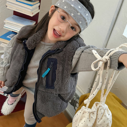 パッチワークベスト 裏ボアフリース スタンドカラー【mh0011920】