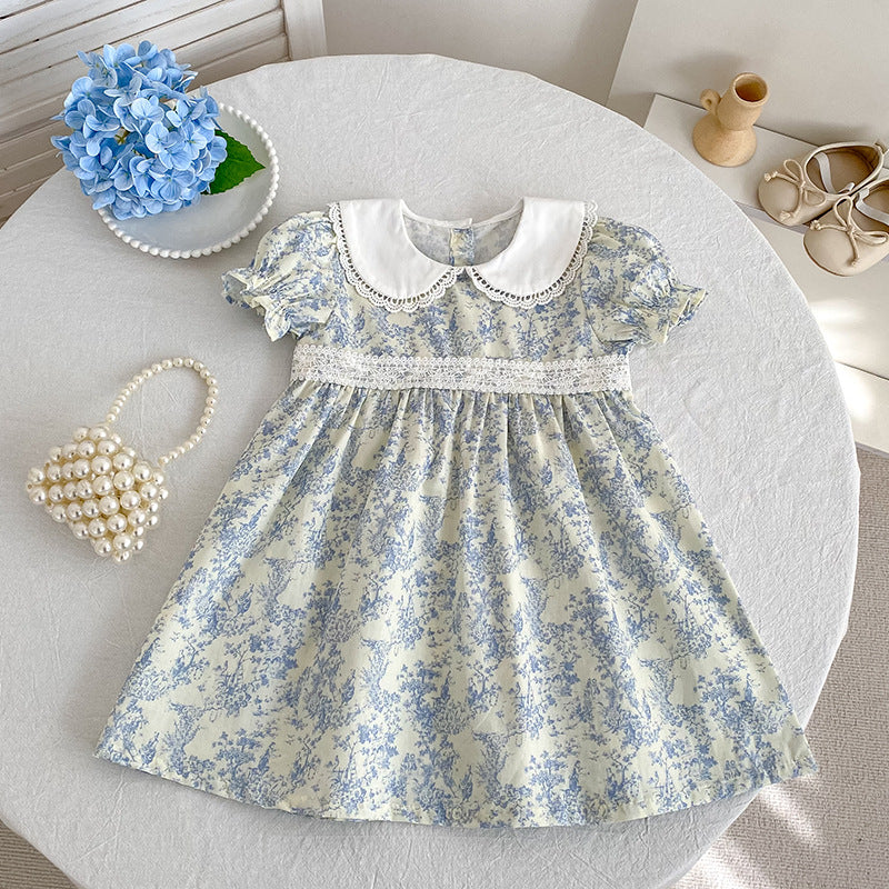 Floral Lace Collar Romper Dress パフスリーブ ロンパース 半袖ワンピース【mh0013164】
