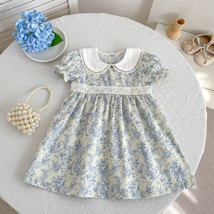 Floral Lace Collar Romper Dress パフスリーブ ロンパース 半袖ワンピース【mh0013164】