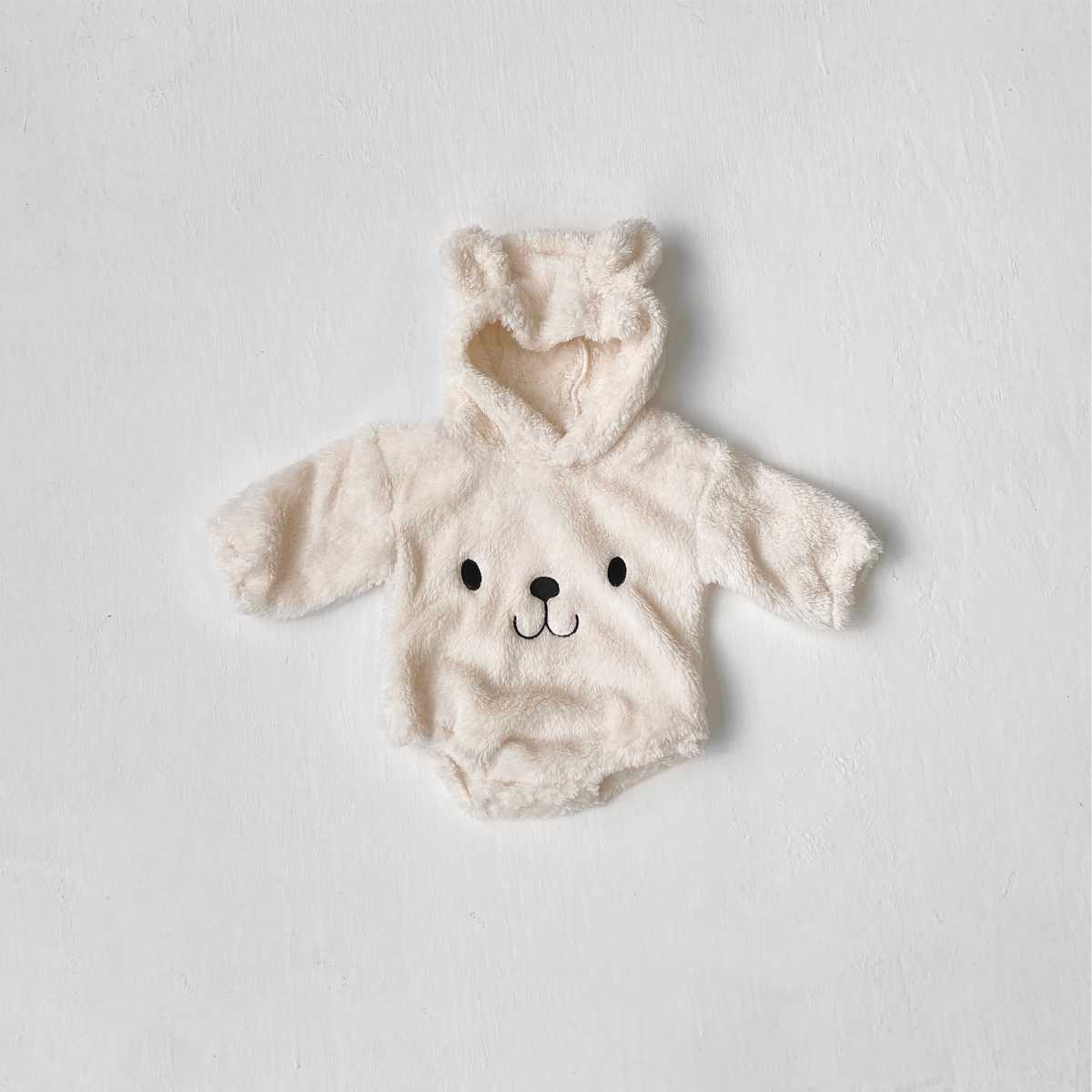 ベビー くま 刺繍 フード付き フリース ロンパース【mh0014208】