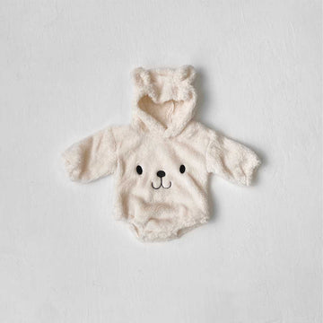 ベビー くま 刺繍 フード付き フリース ロンパース【mh0014208】