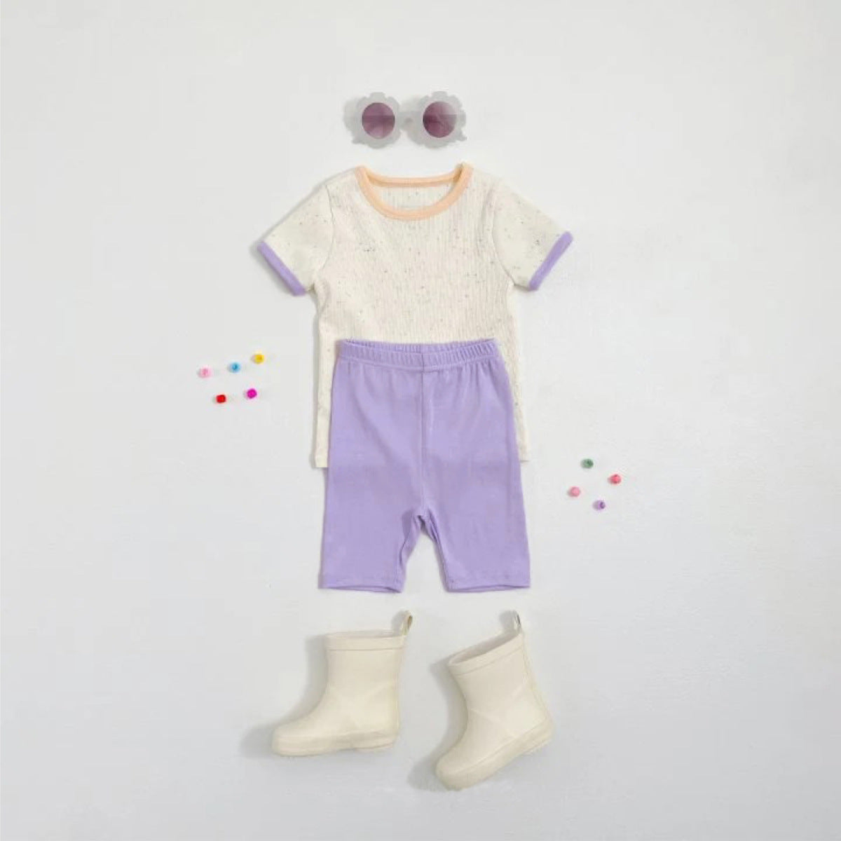 Mottle Speckled Short Sleeve Set ネップ 半袖Tシャツ ハーフパンツ セット【mh0013508】