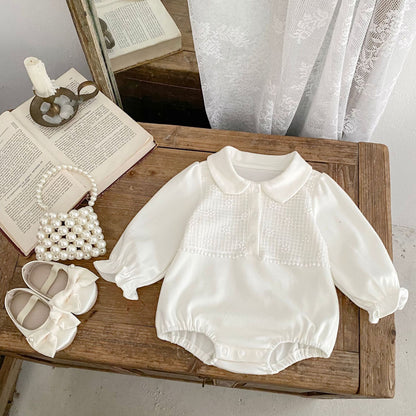 -刺繍切り替え襟付き長袖ロンパース【mh0010851】 - mamahalo shop - 長袖ロンパース -  べビー服 - 子供服 - 男の子 - 女の子