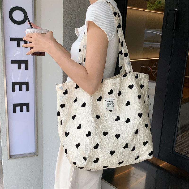 Canvas Heart Print Tote Bag Shoulder Bag Crossbody Bag Diaper Bag [mh0004200]