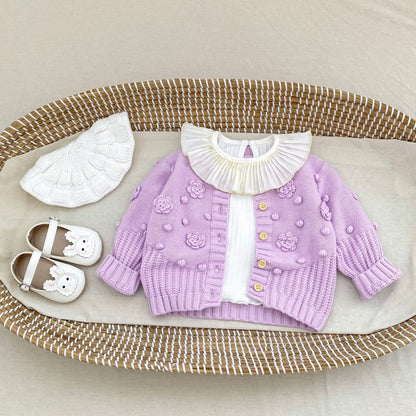 -かぎ編みフラワーニットカーディガン【mh0010846】 - mamahalo shop - カーディガン・パーカー -  べビー服 - 子供服 - 男の子 - 女の子