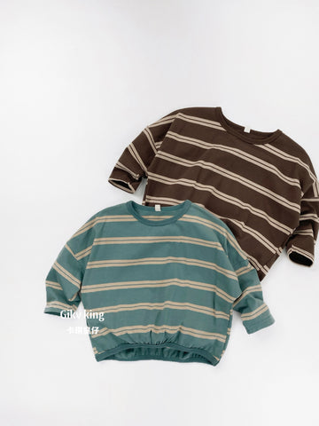 Striped Dropped Shoulder Long Sleeve Top ボーダー 長袖Tシャツ【mh0012561】