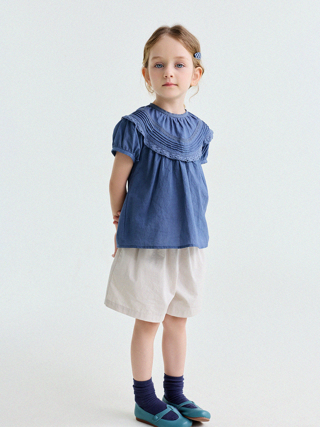French Lace Puff Sleeve Cotton Shirt レース 半袖ブラウス【mh0013200】