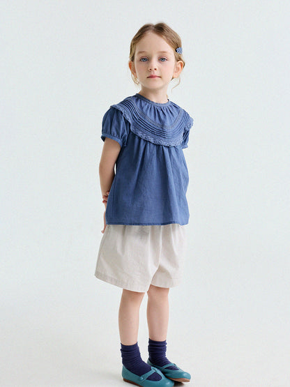 French Lace Puff Sleeve Cotton Shirt レース 半袖ブラウス【mh0013200】