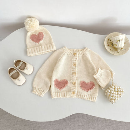 -ハートポケットニットカーディガン/ニット帽【mh0010845】 - mamahalo shop - カーディガン・パーカー -  べビー服 - 子供服 - 男の子 - 女の子